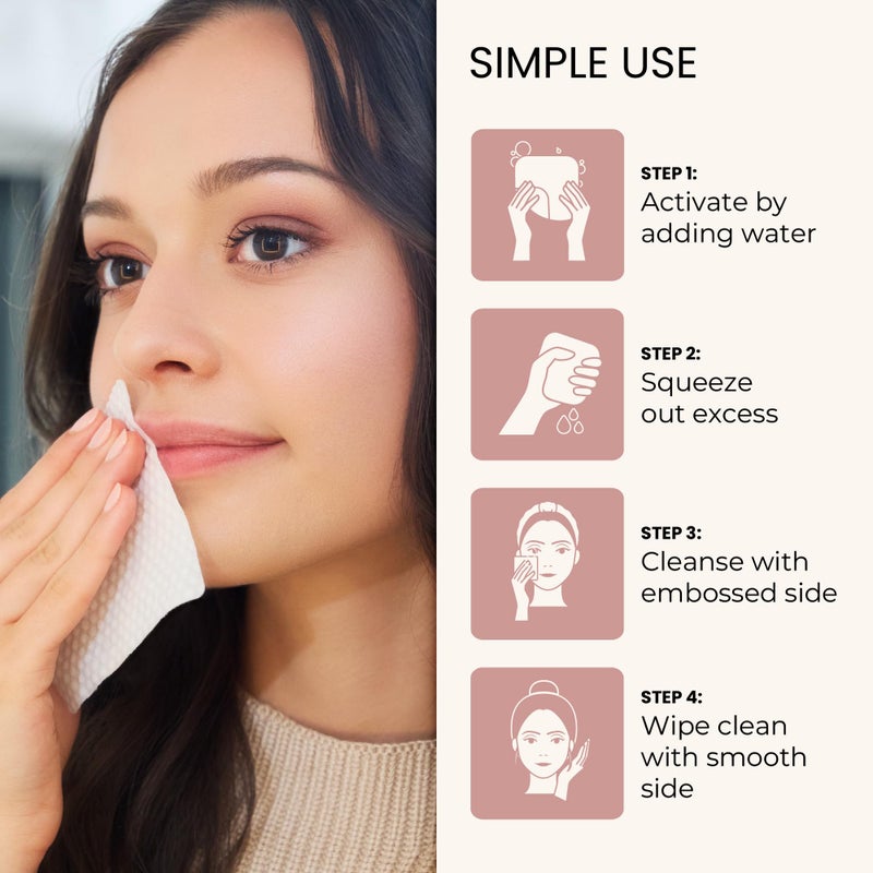 MORA Skincare Water-Activated Dry Cleansing Pads - Alcohol-Free Botanical Makeup Remover - Hand, Body, Face Pads for Women and Men - Portable - Safe for Sensitive Skin - 30 Count - Image 3